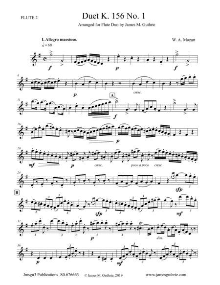 Free Sheet Music Mozart 3 Duets K 156 Complete For Flute Duo