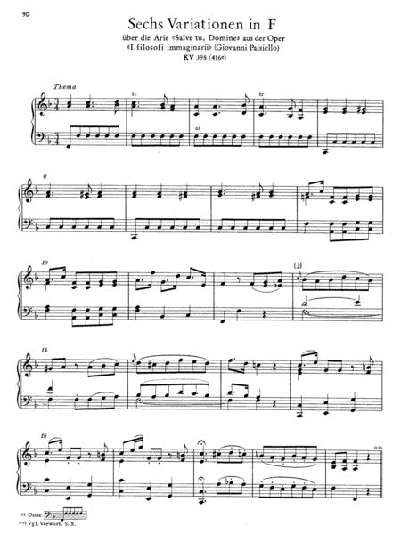 Free Sheet Music Mozart 6 Variations In F Major On The Aria Salve Tu Domine From The Opera I Filosofi Immaginarii By Giovanni Paisiello K 398