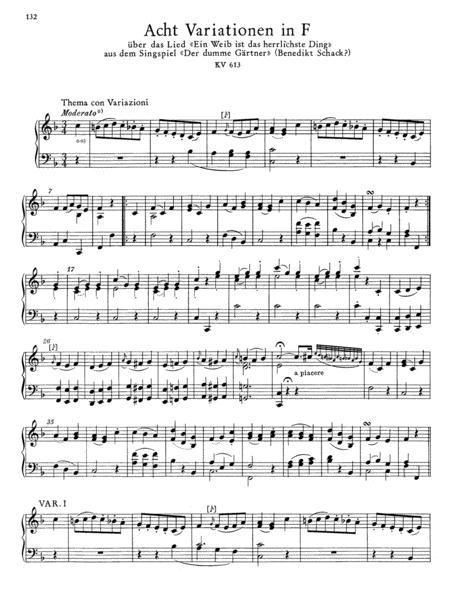 Free Sheet Music Mozart 8 Variations In F Major On The Song Ein Weib Ist Das Herrlichste Ding From The Singspiel Der Dumme Gartner By Benedikt Schack K 613
