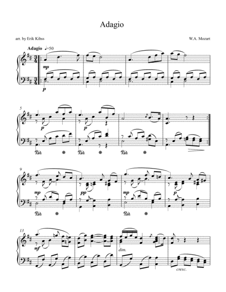 Mozart Adagio Intermediate Piano Sheet Music