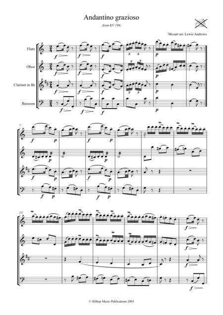 Mozart Andantino Grazioso From Kv 196 Arr Woodwind Quartet Sheet Music