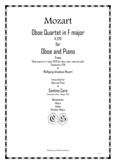 Mozart Complete Oboe Quartet In F Major K370 For Oboe And Piano Sheet Music