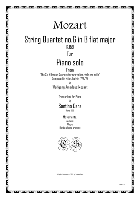 Free Sheet Music Mozart Complete String Quartet No 6 In B Flat K159 For Piano Solo