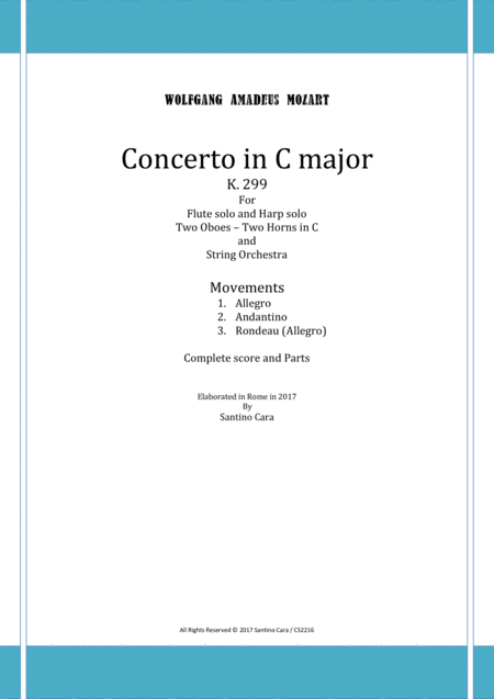 Free Sheet Music Mozart Concerto In C For Flute Harp And Orchestra K 299 Score And Parts