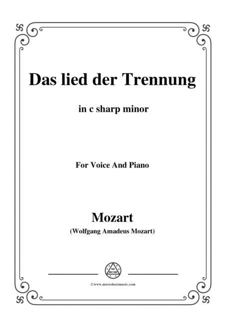 Mozart Das Lied Der Trennung In C Sharp For Voice And Piano Sheet Music