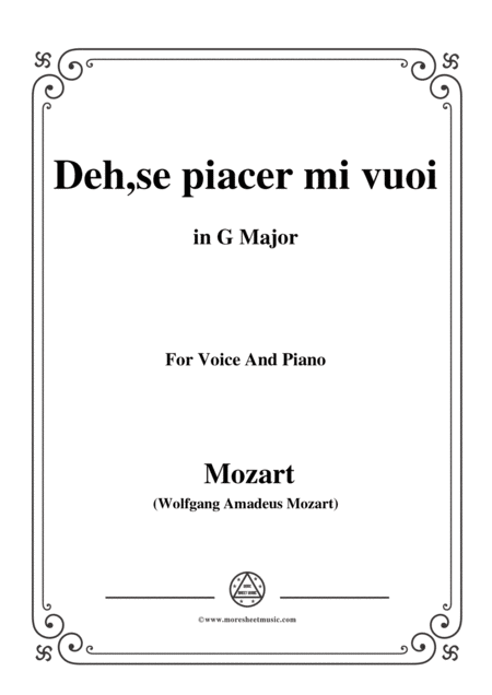 Free Sheet Music Mozart Deh Se Piacer Mi Vuoi From La Clemenza Di Tito In G Major For Voice And Piano