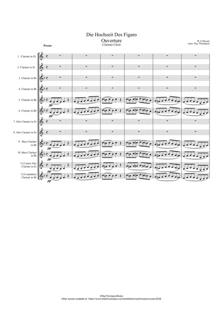 Free Sheet Music Mozart Die Hochzeit Des Figaro The Marriage Of Figaro Overture K492 Clarinet Choir