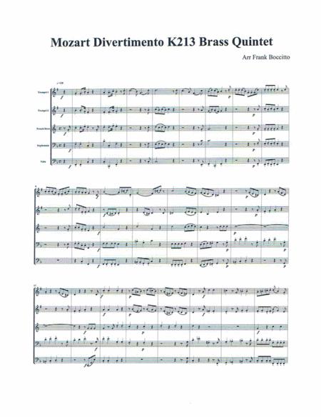 Mozart Divertimento K213 For Brass Quintet Sheet Music