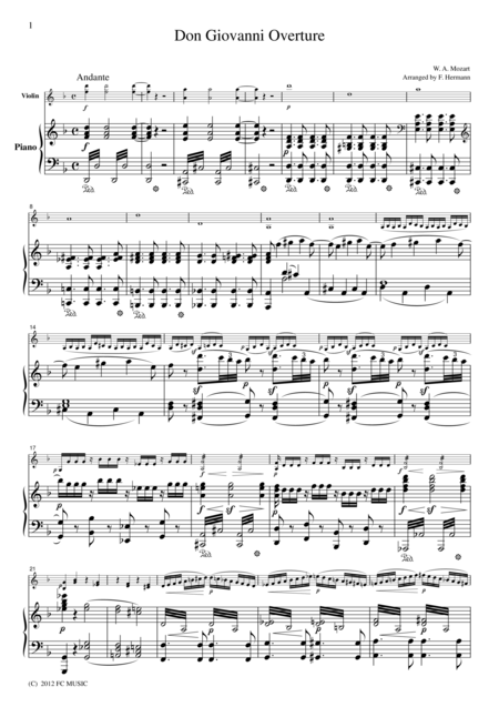 Free Sheet Music Mozart Don Giovanni Overture For Violin Piano Vm004