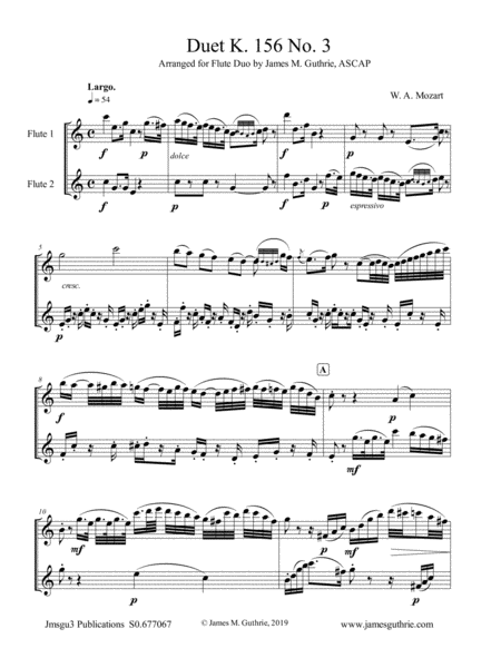 Free Sheet Music Mozart Duet K 156 No 3 For Flute Duo