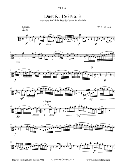 Free Sheet Music Mozart Duet K 156 No 3 For Viola Duo