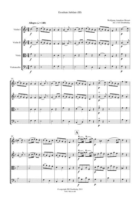 Mozart Exultate Jubilate For String Quartet Score And Parts Sheet Music