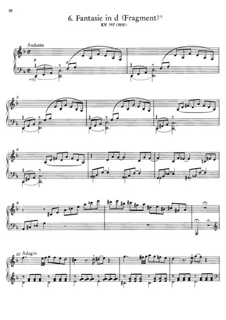 Free Sheet Music Mozart Fantasy No 3 In D Minor K 397 Full Complete Version