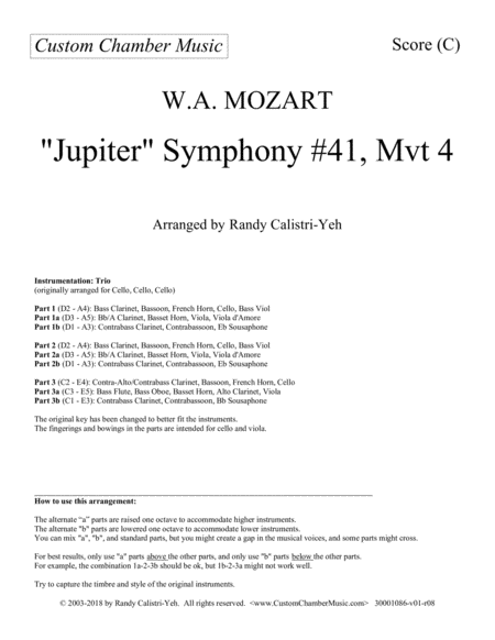 Mozart Jupiter Symphony 41 K 551 Mvt 4 Trio Sheet Music