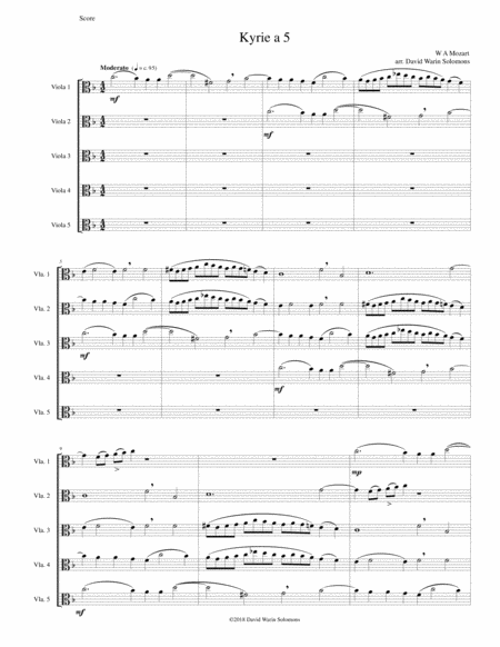 Mozart Kyrie Canon A 5 Arranged For 5 Violas Sheet Music