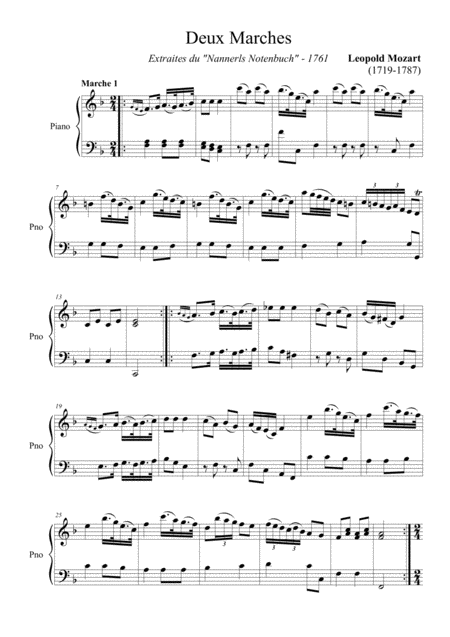 Mozart Leopold 2 Marchs From Nannerls Notenbuch Sheet Music