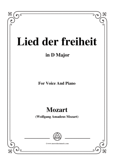 Free Sheet Music Mozart Lied Der Freiheit In D Major For Voice And Piano