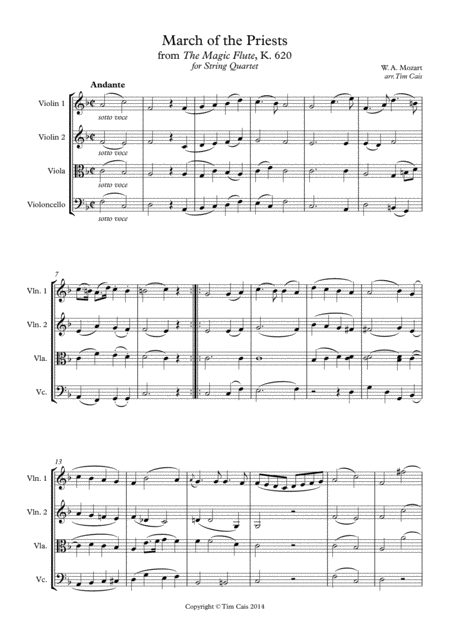 Free Sheet Music Mozart March Of The Priests From The Magic Flute