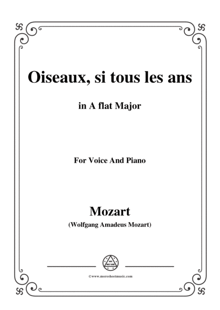 Free Sheet Music Mozart Oiseaux Si Tous Les Ans In A Flat Major For Voice And Piano