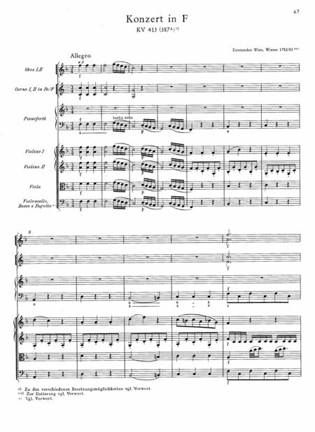 Free Sheet Music Mozart Piano Concerto No 11 In F Major K 413 387a Full Complete Version