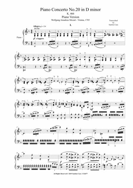 Mozart Piano Concerto No 20 In D Minor K 466 Complete Piano Version Sheet Music