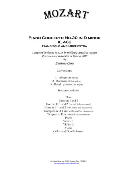 Mozart Piano Concerto No 20 In D Minor K 466 For Piano And Orchestra Sheet Music