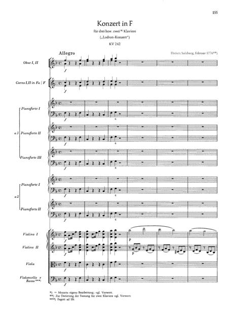 Free Sheet Music Mozart Piano Concerto No 7 In F Major For Three Pianos K 242 Full Complete Version