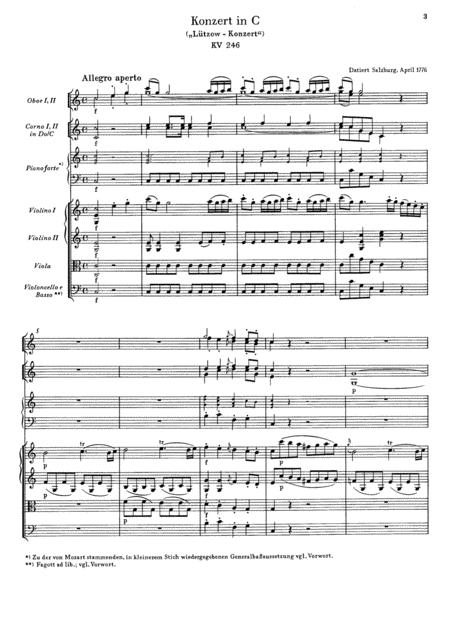 Mozart Piano Concerto No 8 In C Major Ltzow K 246 Full Complete Version Sheet Music