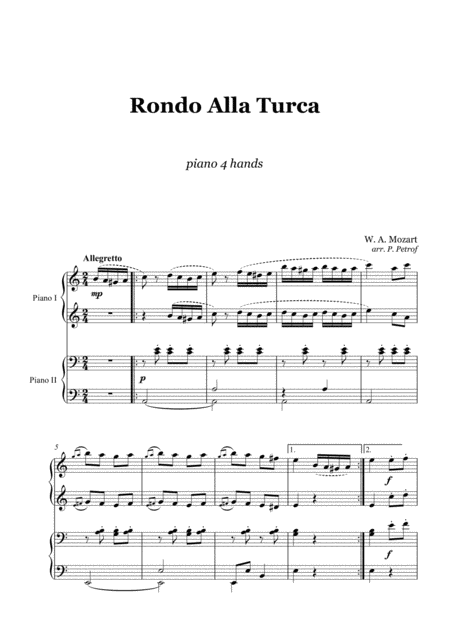 Mozart Rondo Alla Turca 1 Piano 4 Hands Sheet Music