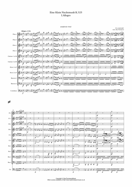Free Sheet Music Mozart Serenade No 13 In G Eine Kleine Nachtmusik K 525 Complete Wind Dectet