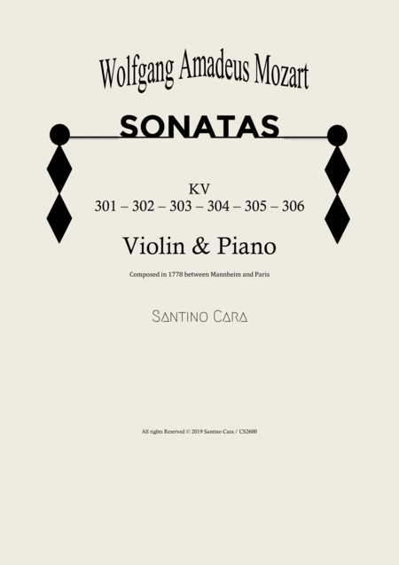 Free Sheet Music Mozart Six Violin Sonatas Kv 301 306 For Violin And Piano Full Scores And Part