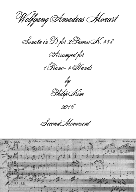 Free Sheet Music Mozart Sonata In D K 448 For 2 Pianos 2nd Movement Arranged For 1 Piano 4 Hands By Philip Kim