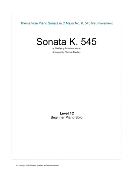 Free Sheet Music Mozart Sonata K 545 Theme Easy Piano