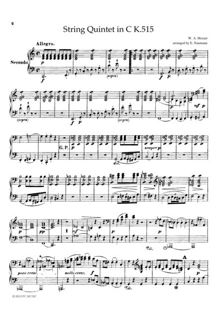 Mozart String Quintet In C K 515 For Piano Duet 1 Piano 4 Hands Pm803 Sheet Music