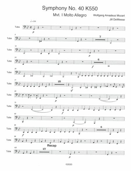 Mozart Symphony No 40 In G Minor Movement 1 Tuba Only Sheet Music