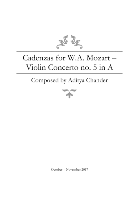 Mozart Violin Concerto No 5 Cadenzas Sheet Music