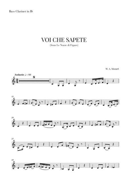 Mozart Voi Che Sapete For Bass Clarinet Sheet Music