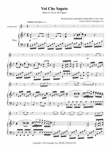 Mozart Voi Che Sapete For Clarinet And Piano Arr Seunghee Lee Sheet Music