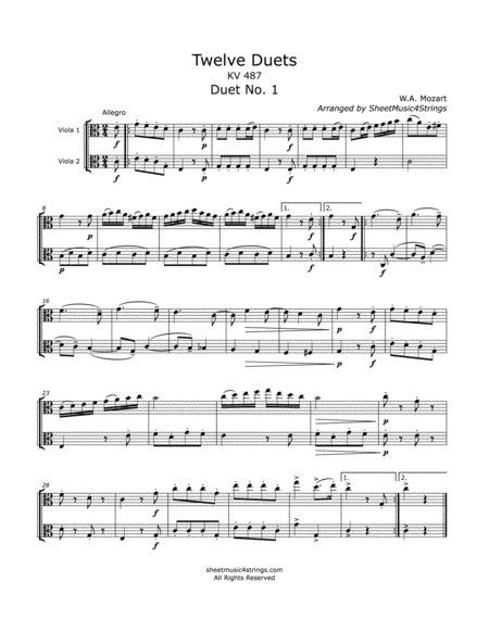 Mozart W A 12 Duos For Two Violas K 487 Sheet Music