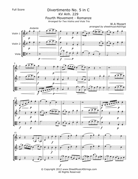 Free Sheet Music Mozart W Divertimento No 5 Mvt 4 For Two Violins And Viola