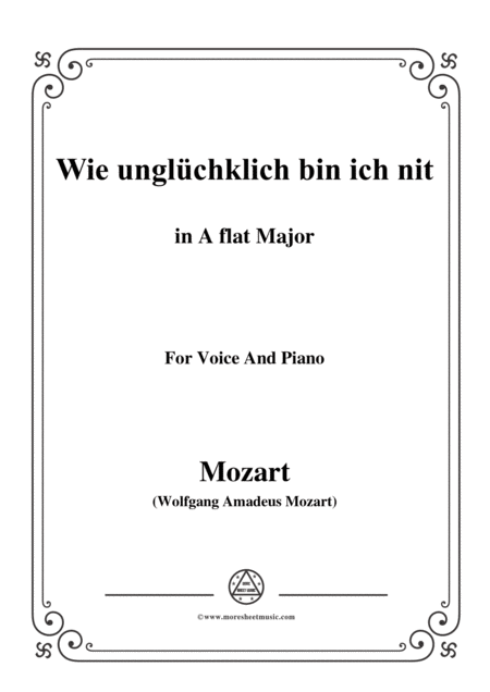 Mozart Wie Unglchklich Bin Ich Nit In A Flat Major For Voice And Piano Sheet Music