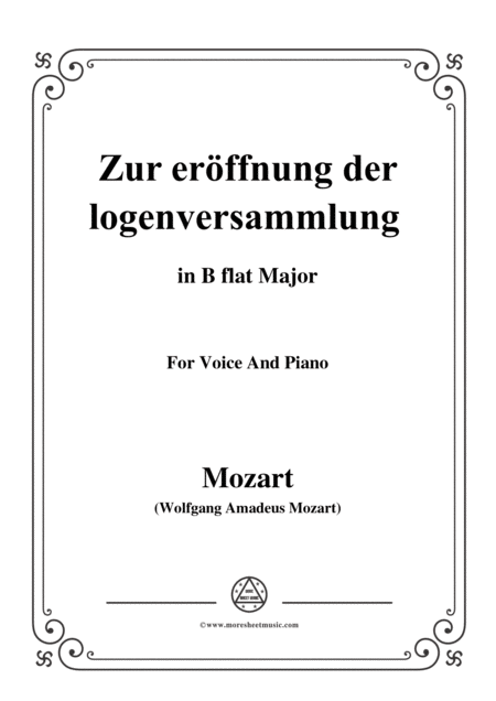 Mozart Zur Erffnung Der Logenversammlung In B Flat Major For Voice And Piano Sheet Music