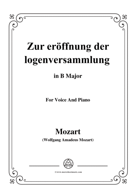 Free Sheet Music Mozart Zur Erffnung Der Logenversammlung In B Major For Voice And Piano