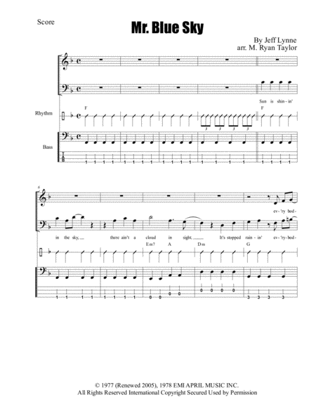 Mr Blue Sky For Sab Choir And Rhythm Bass Section Sheet Music