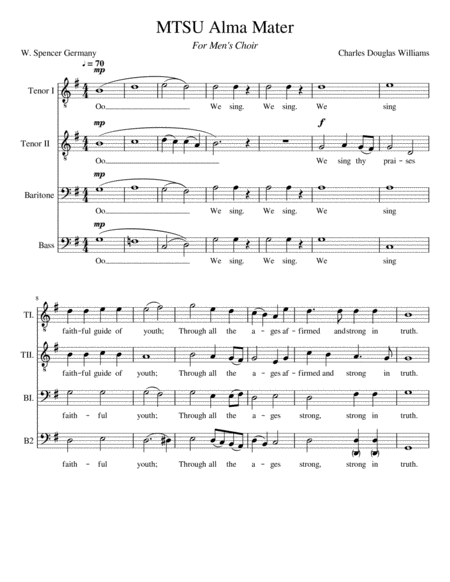 Mtsu Alma Mater Ttbb Sheet Music