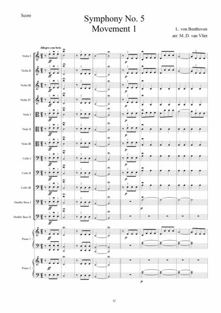 Free Sheet Music Multi Level Beethoven 5 Allegro Con Brio String Orchestra And Piano