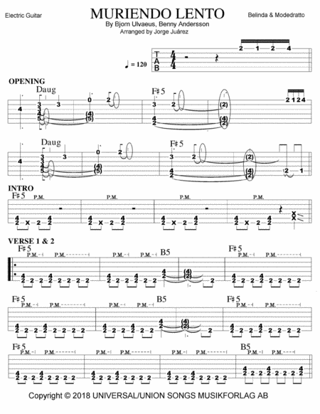 Free Sheet Music Muriendo A K A Muriendo Lento Guitar Tab