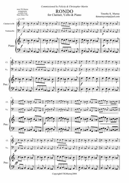 Murray Rondo For Clarinet Cello Piano Sheet Music