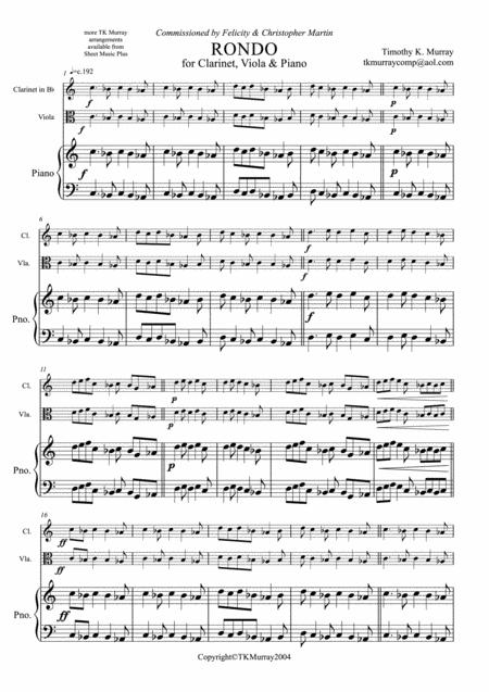 Murray Rondo For Clarinet Viola Piano Sheet Music