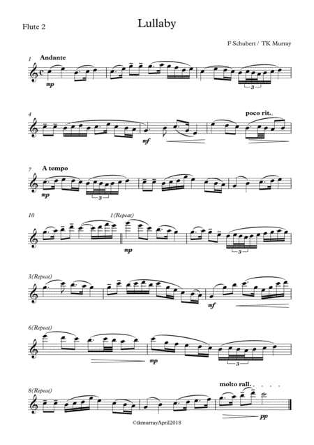 Murray Schubert Lullaby 2nd Flute Part Suzuki Bk 1 Sheet Music